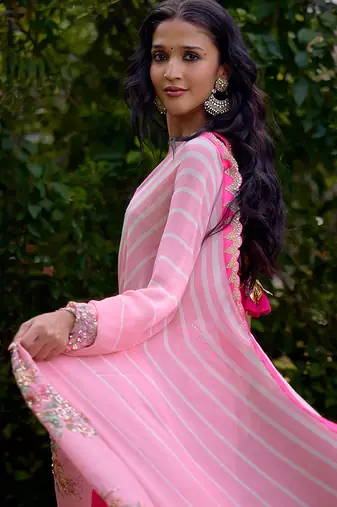 Baby pink embroidered georgette saree
