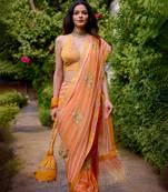 Orange printed georgette saree