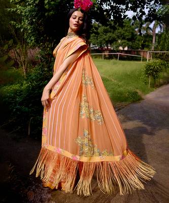 Orange printed georgette saree 2