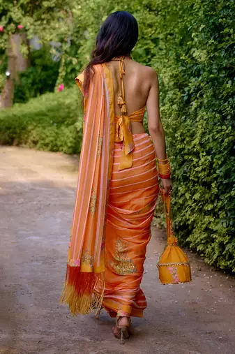 Orange printed georgette saree