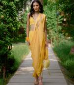 Yellow embroidered silk saree
