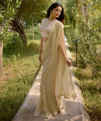 Cream embroidered georgette saree 2
