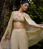 Cream printed silk cape set