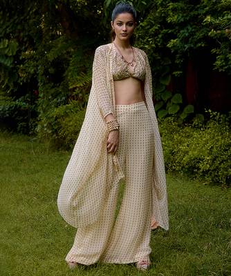 Cream printed silk cape set 2