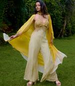 Cream printed silk jumpsuit