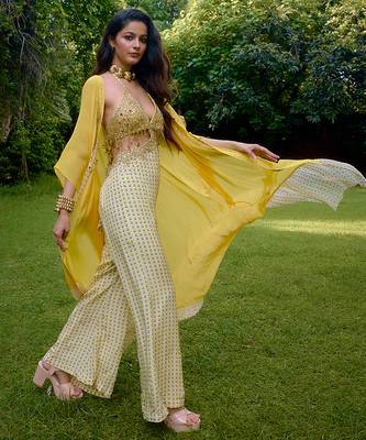 Cream printed silk jumpsuit 2