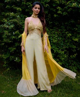 Cream printed silk jumpsuit 3