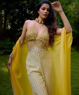 Cream printed silk jumpsuit 5