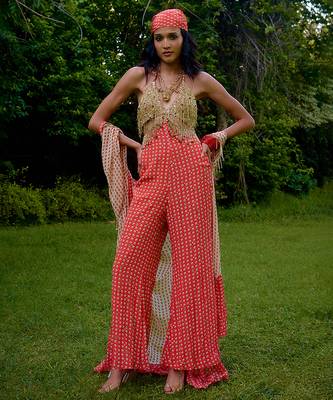 Coral printed silk jumpsuit 1