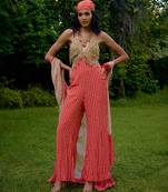 Coral printed silk jumpsuit