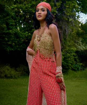 Coral printed silk jumpsuit 2