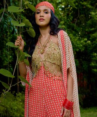 Coral printed silk jumpsuit 3