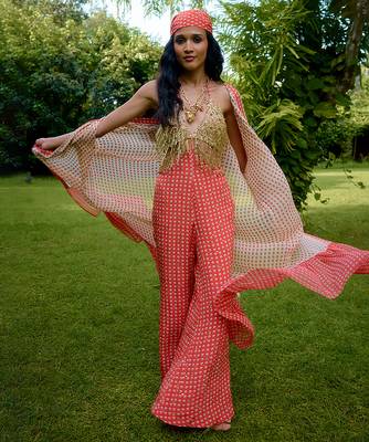 Coral printed silk jumpsuit 5