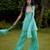 Aqua-blue printed silk kurta set