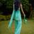 Aqua-blue printed silk kurta set