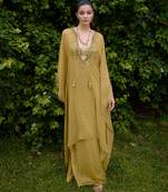 Olive printed silk kaftan