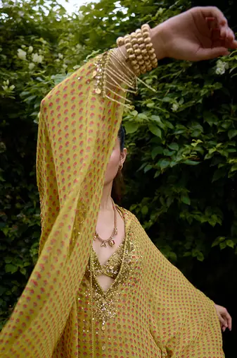 Olive printed silk kaftan