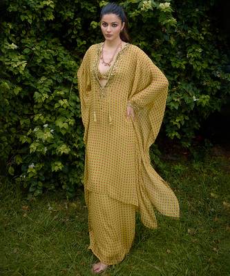Olive printed silk kaftan 3