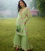 Lime green printed georgette sharara