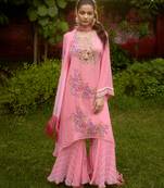 Baby pink printed georgette sharara