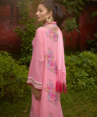 Baby pink printed georgette sharara 2