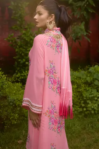 Baby pink printed georgette sharara