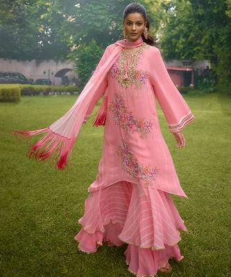Baby pink printed georgette sharara 3