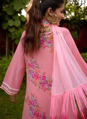 Baby pink printed georgette sharara 4
