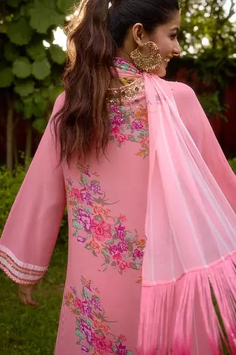 Baby pink printed georgette sharara