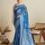 Blue designer weaving print silk blend saree with floral butti & striped border | ethnic saree with blouse