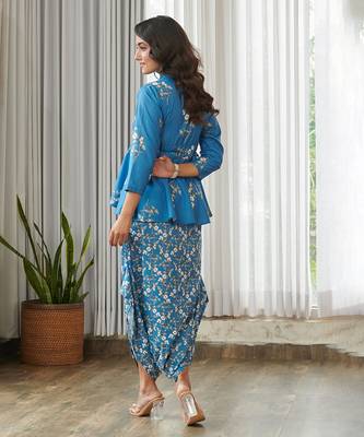 Blue floral printed cotton dhoti jumpsuit 2