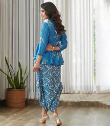 Blue floral printed cotton dhoti jumpsuit