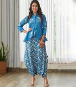 Blue floral printed cotton dhoti jumpsuit