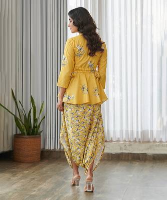 Yellow floral printed cotton dhoti jumpsuit 2