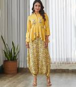 Yellow floral printed cotton dhoti jumpsuit