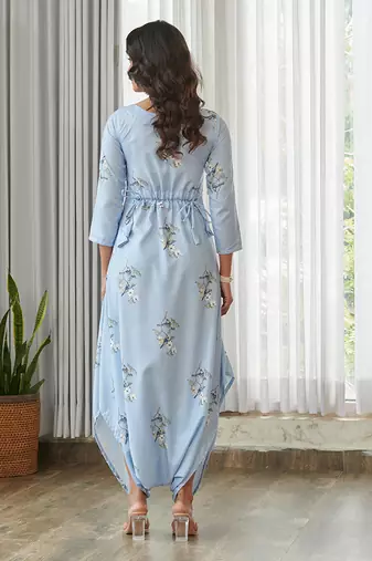 Blue floral printed cotton jumpsuit