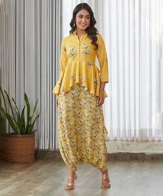 Yellow floral printed cotton dhoti jumpsuit 3