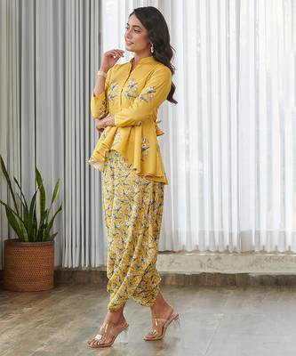 Yellow floral printed cotton dhoti jumpsuit 4