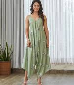 Green floral printed cotton jumpsuit