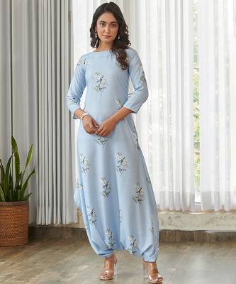 Blue floral printed cotton jumpsuit 3