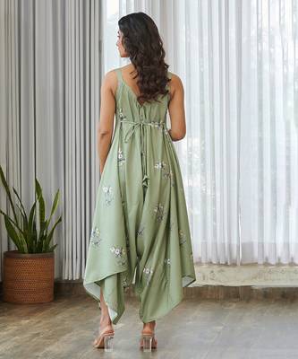 Green floral printed cotton jumpsuit 2