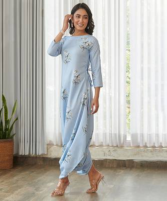 Blue floral printed cotton jumpsuit 4