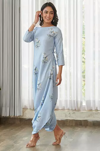 Blue floral printed cotton jumpsuit