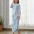 Blue floral printed cotton jumpsuit