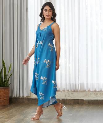 Blue floral printed cotton jumpsuit 2