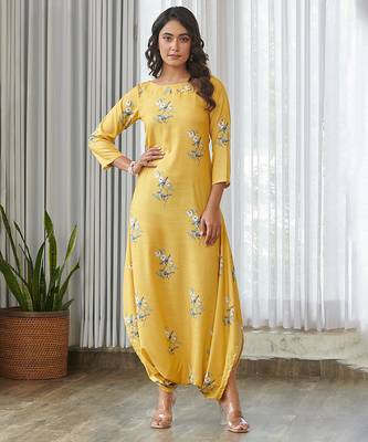 Yellow floral printed cotton jumpsuit 1