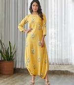 Yellow floral printed cotton jumpsuit