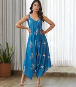Blue floral printed cotton jumpsuit