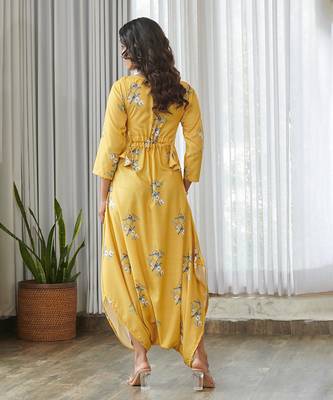Yellow floral printed cotton jumpsuit 2