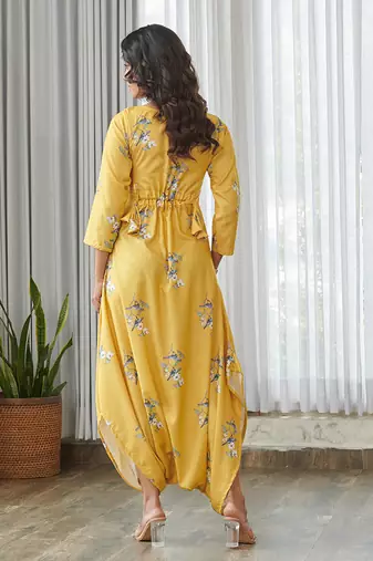 Yellow floral printed cotton jumpsuit